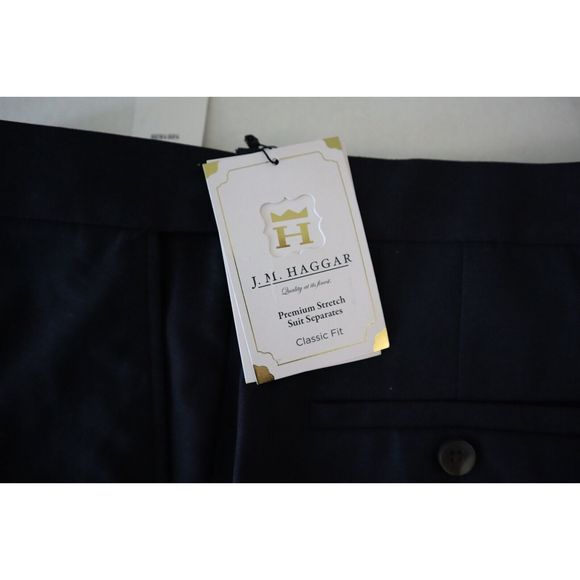 J.M. Haggar HY00182 Men 34x30 Navy Premium Stretch Solid Suit Separate Pants - Picture 6 of 12